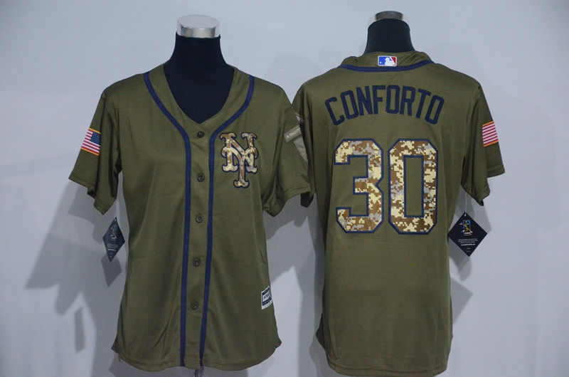 Womens 2017 MLB New York Mets #30 Conforto Green Salute to Service Stitched Baseball Jersey